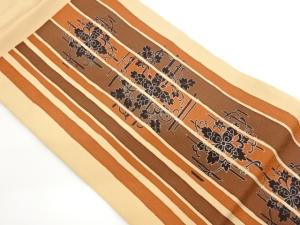 縮緬地縞に華紋模様名古屋帯